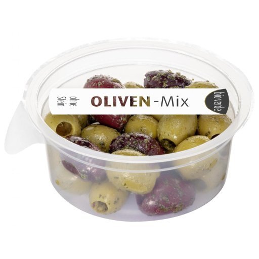 Oliven-Mix entsteint mariniert mit frischen Kräut., 80g